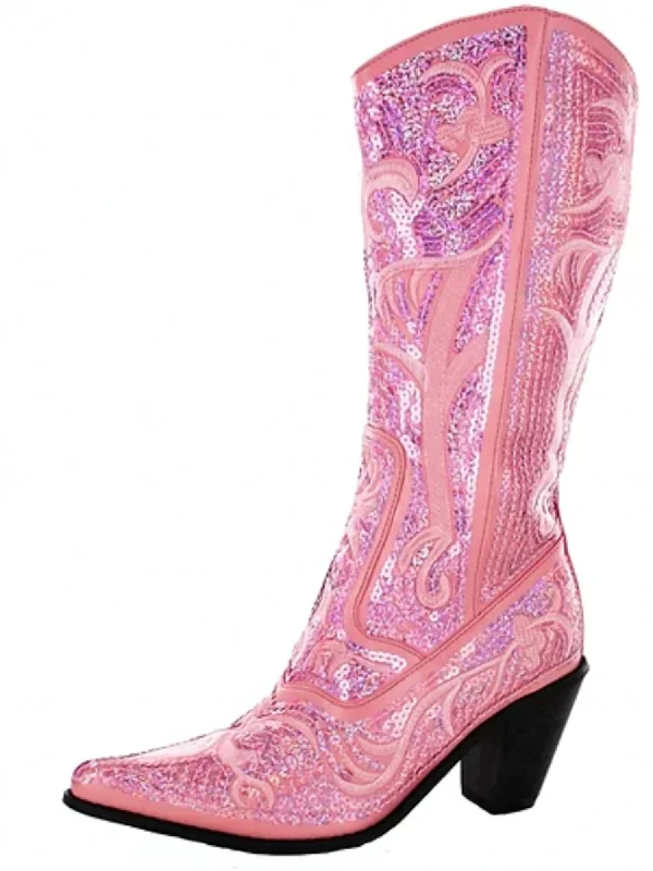 Tall Sequin Boots In Pink Mod Oxford Design  