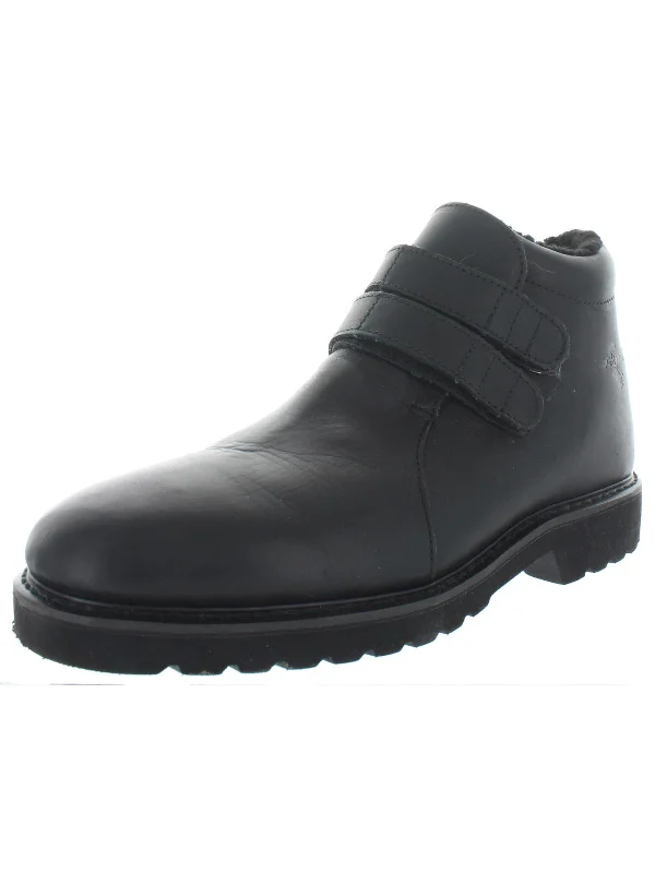 Twin Strap Mens Leather Cold Weather Ankle Boots Retro Plimsoll Style  