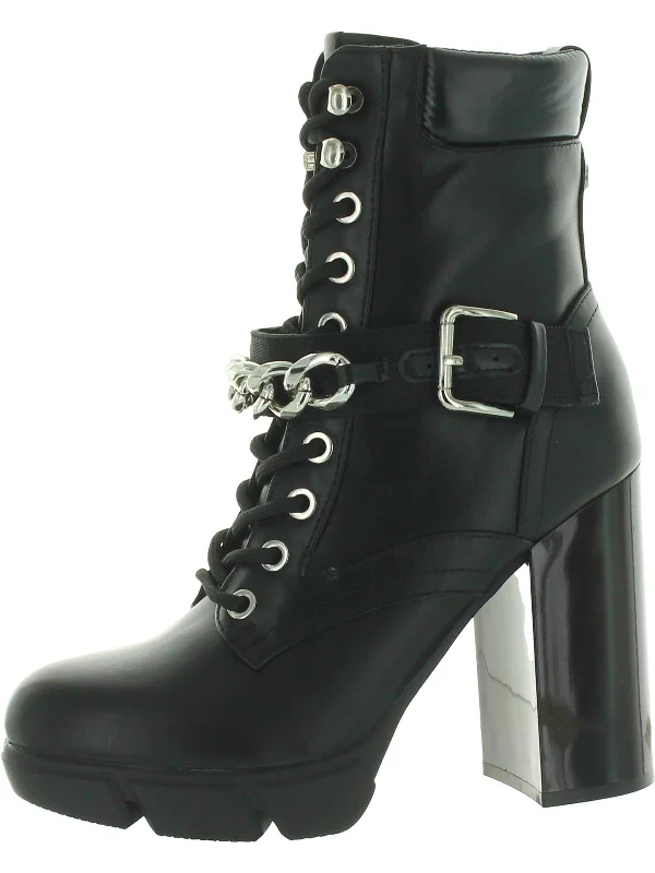 Vilage 8 Womens Faux Leather Chain Combat & Lace-up Boots Vintage Oxford Appeal 