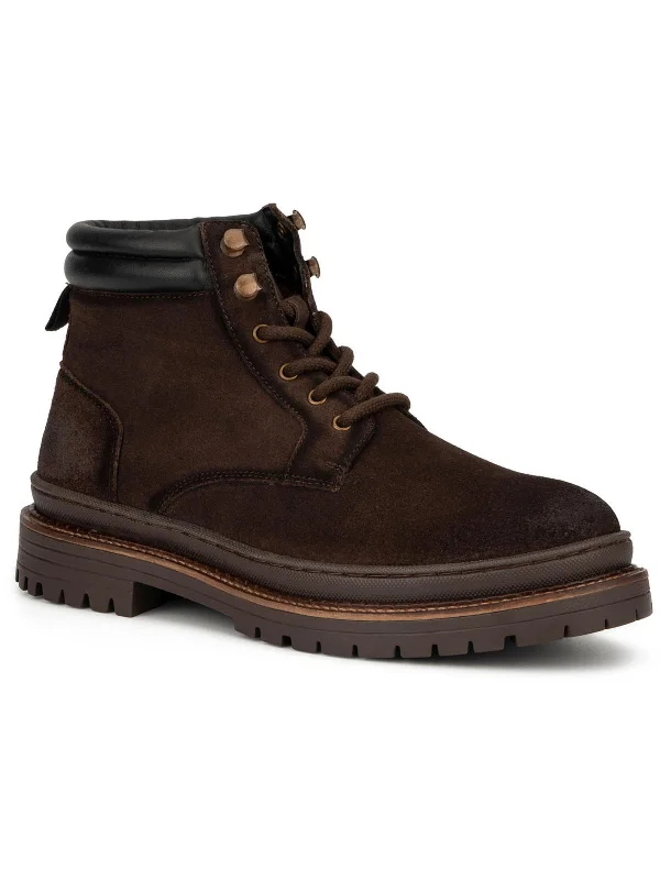 Wayne Mens Leather Ankle Combat & Lace-up Boots Metallic Trim Shoe Design  