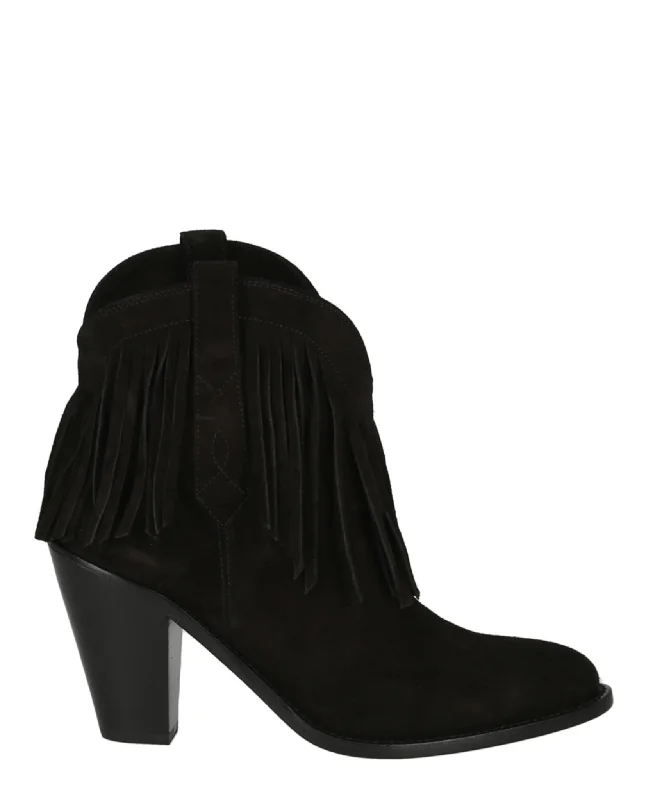 Western Fringed Ankle Boots Retro Plimsoll Style  