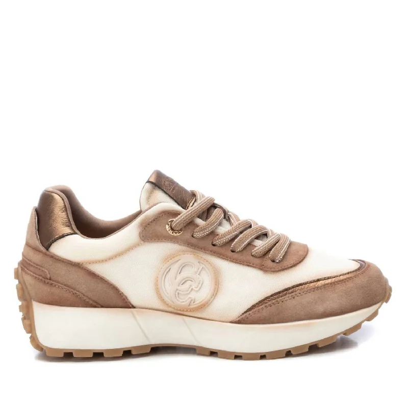 Women's Casual Sneakers In Beige Tassel Driving Shoe Look 