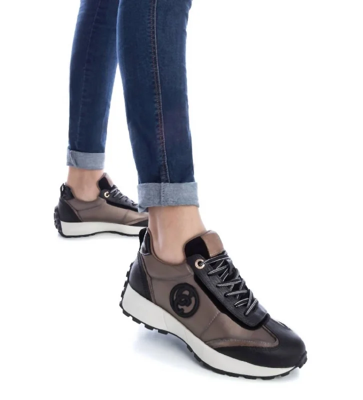 Women's Casual Sneakers In Taupe Ivy League - Inspired Derby Look 