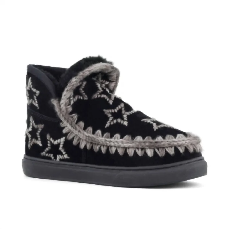 Women's Eskimo Sneakers With Wool Stars In Black Paisley Print Shoe Design  
