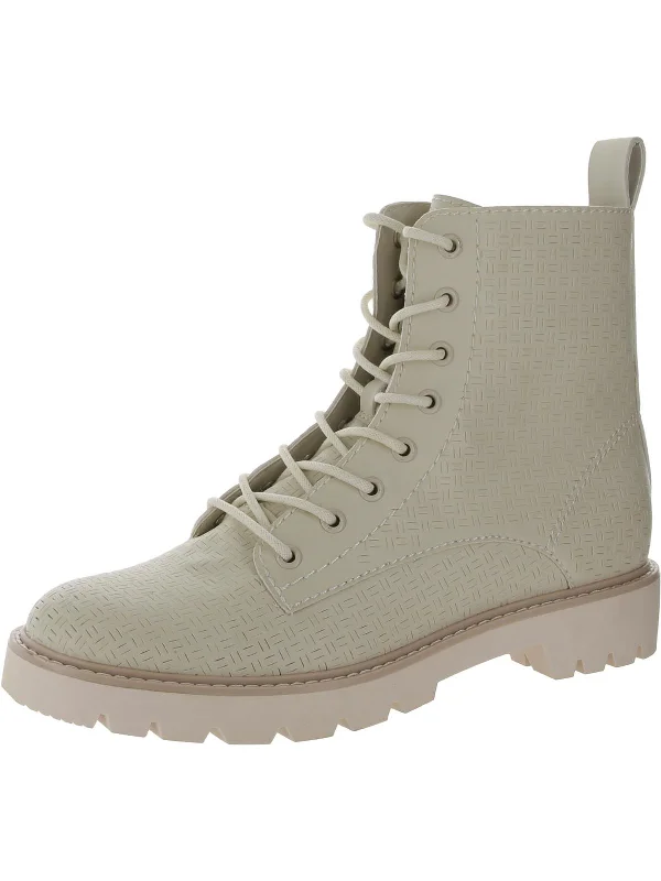 Womens Faux Leather Lugged Sole Ankle Boots Retro Basketball Sneaker Design  
