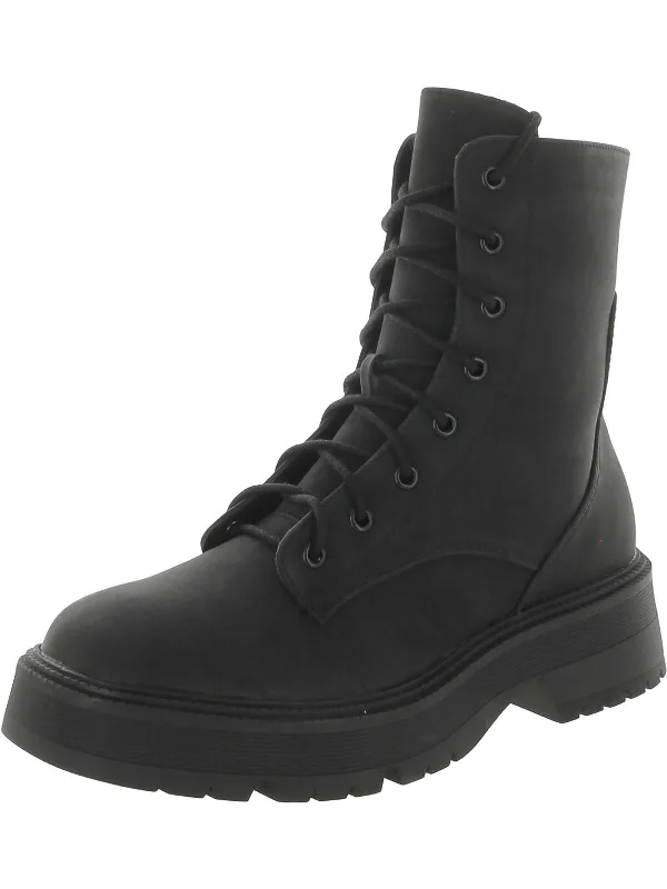 Womens Faux Leather Platform Combat & Lace-up Boots Quilted Shoe Design  