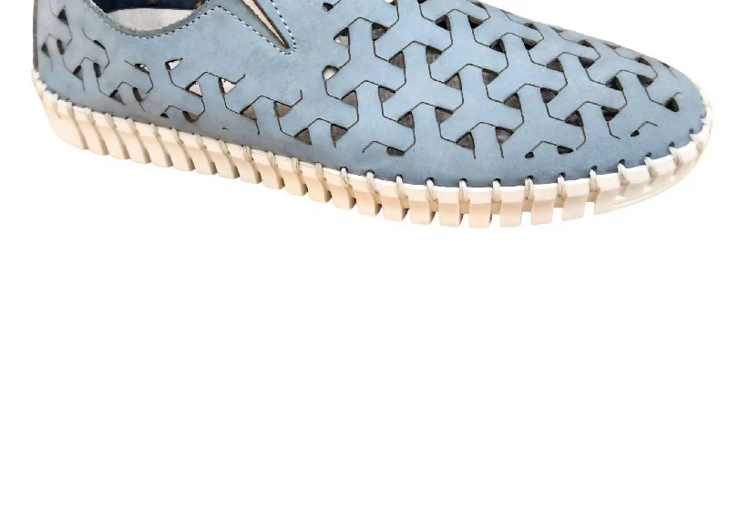 Women's Inez Leather Slip-On Flat Shoes In Powder Blue Comfortable Derby Style  