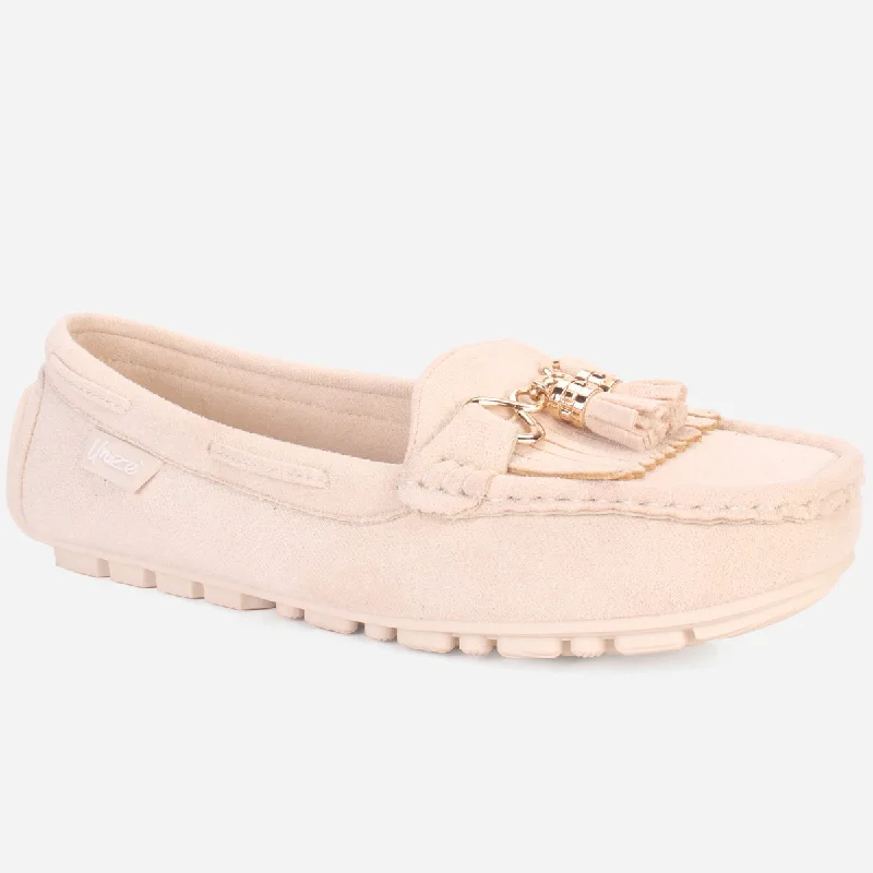 Womens "ISSA" Flat Comfy Slide In Moccasins Checkered Shoe Pattern Look  