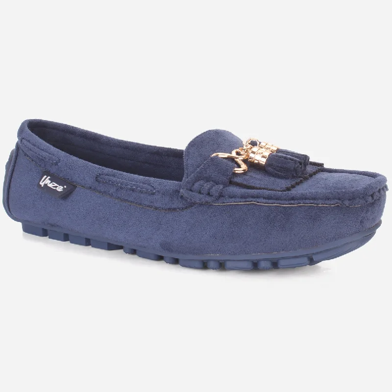 Womens "ISSA" Flat Comfy Slide In Moccasins Art Deco - Inspired Shoe Look  