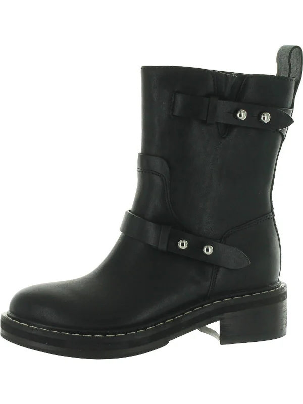 Womens Leather Pull On Motorcycle Boots Leather Driving Shoe Style  