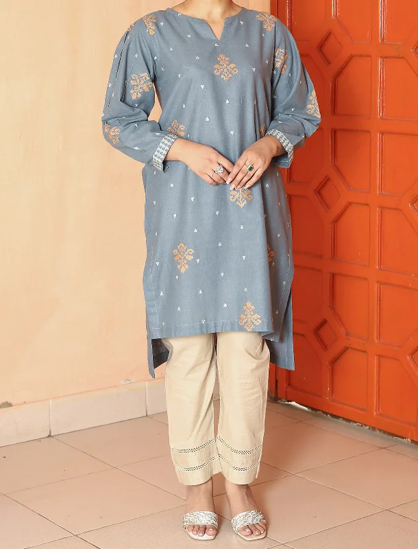 Women's "SASKA" Plain Khaddar Stitched Shirt Minimalist Sneaker Style  