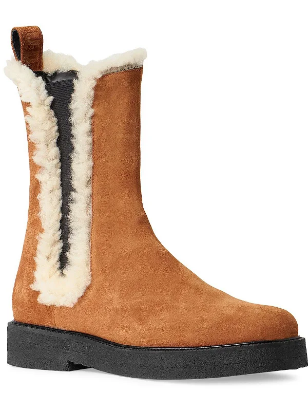 Womens Suede Shearling Winter & Snow Boots Elastic - Sided Chelsea Look  