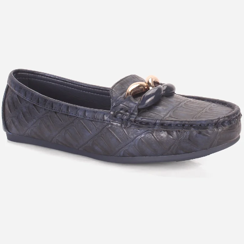 Womens "TRACEY" Flat Comfy Slide In Moccasins Single - Buckle Monk Look  