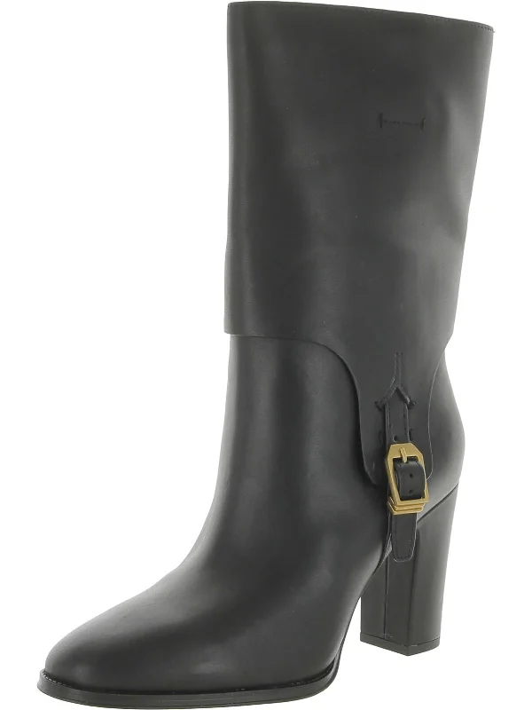 Wyatt Womens Leather Pull On Mid-Calf Boots Metallic Trim Shoe Design  