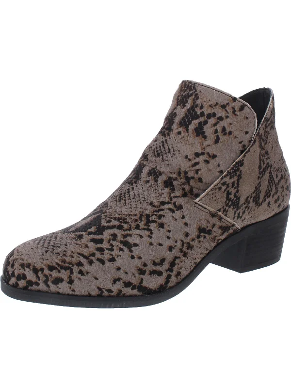Zest 9 Womens Calf Hair Block Heel Ankle Boots Embroidered Cowboy Boot Design  