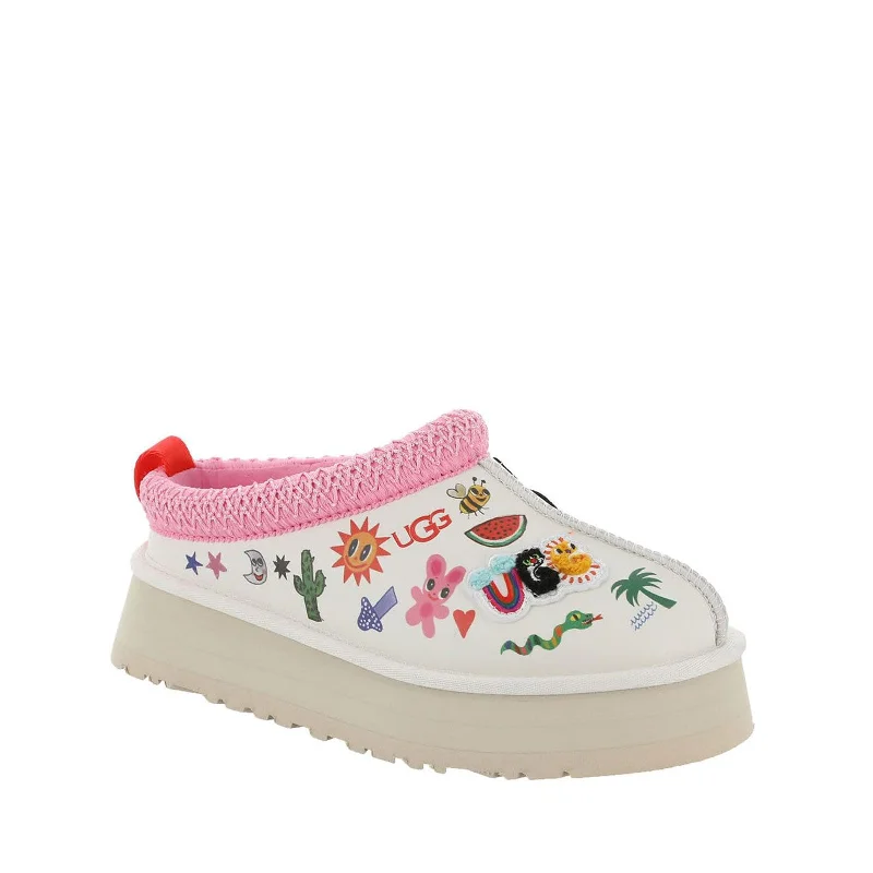 UGG Women's TAZZ POP Sketch Slipper, White Slide Sandal Beach Style  