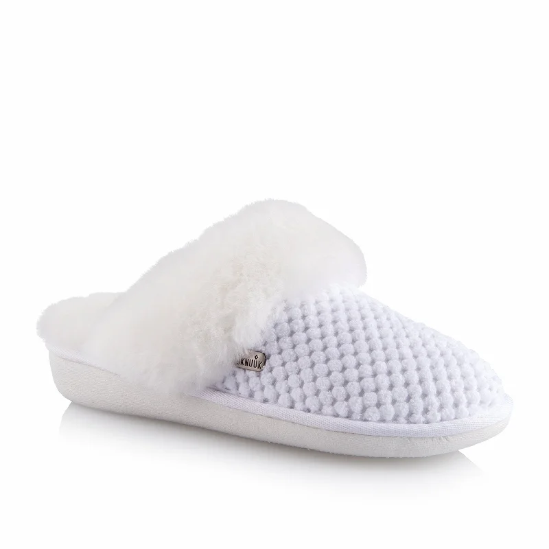 Alexa Women's Slipper (White) Distressed Leather Shoe Style  