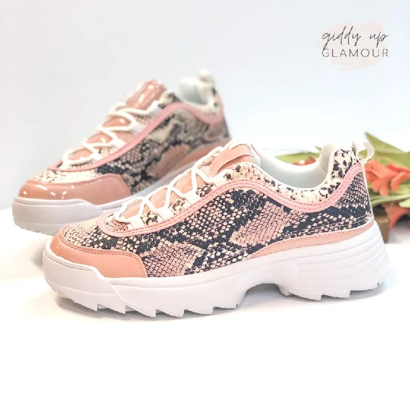 Last Chance Size 6 | Bad Blood Chunky Lace Up Sneakers in Blush Snake Ivy League - Inspired Derby Look Last Chance Size 6 | Bad Blood Chunky Lace Up Sneakers in Blush Snake Ivy League - Inspired Derby Look