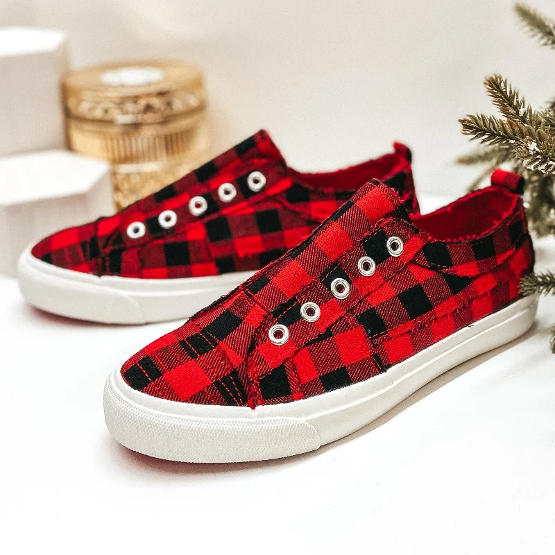 Last Chance Size 6 | Corky's | Babalu Slip On Sneakers in Buffalo Plaid Ankle - High Military Boot Style  