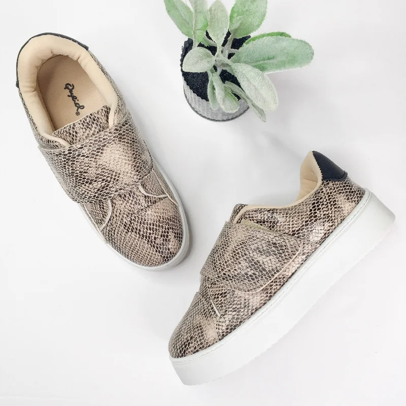 Last Chance Size 6 | Don't Be Moody Snakeskin Velcro Platform Sneakers Monochromatic Shoe Look Last Chance Size 6 | Don't Be Moody Snakeskin Velcro Platform Sneakers Monochromatic Shoe Look