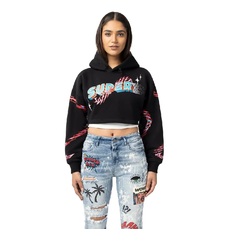 Dropped Shoulder Cropped Hoodie - Black