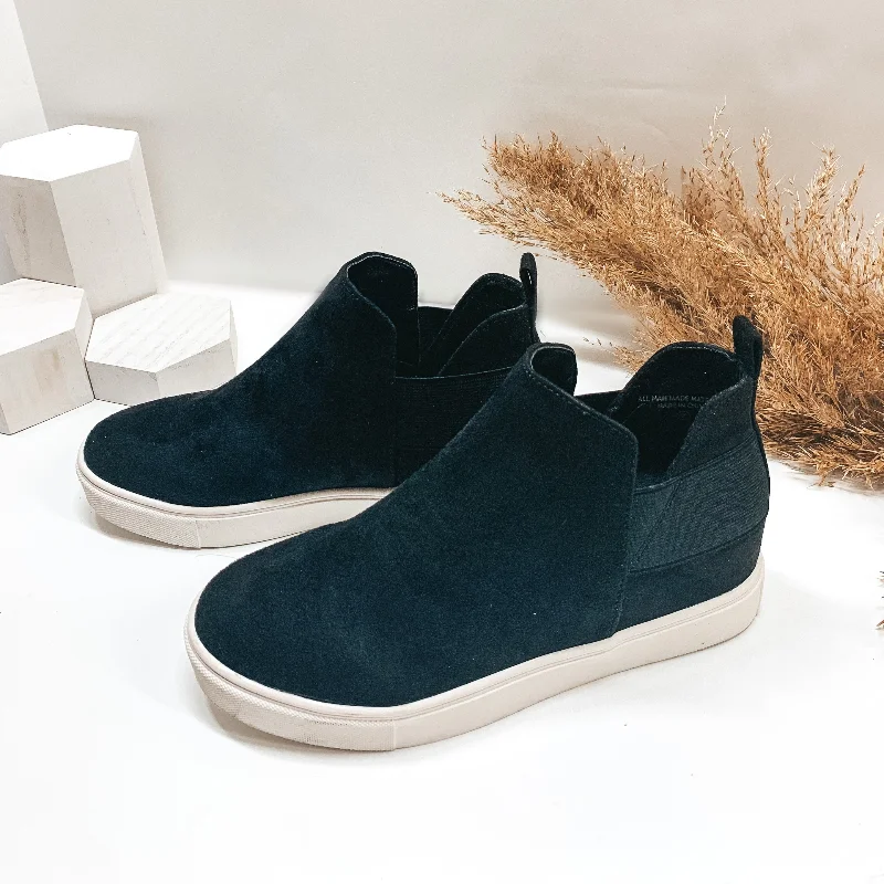 First Steps Suede Heeled Slip On Sneakers in Black Loose - Fit Slipper Style  