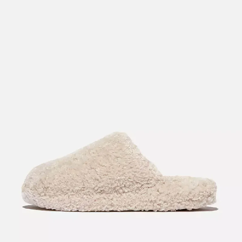 FitFlop Iqushion D-Luxe Teddy Slipper Mules - Milk Ice Retro Plimsoll Style  