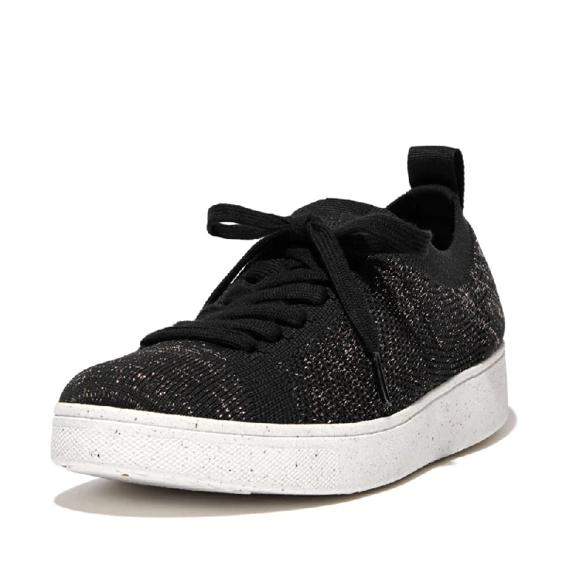 FitFlop Rally E01 Multi-Knit Trainer Sneaker Shoes - Black Rose Gold Loose - Fit Slipper Style  