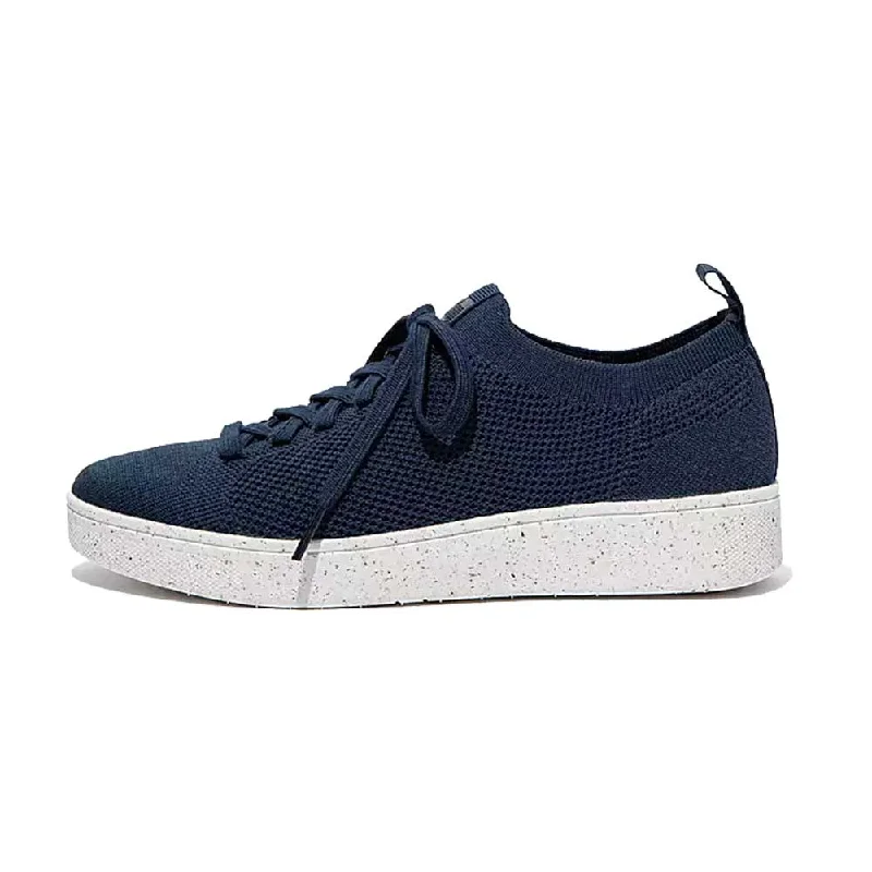 FitFlop Rally E01 Multi-Knit Trainer Sneaker Shoes - Midnight Navy Embroidered Cowboy Boot Design  