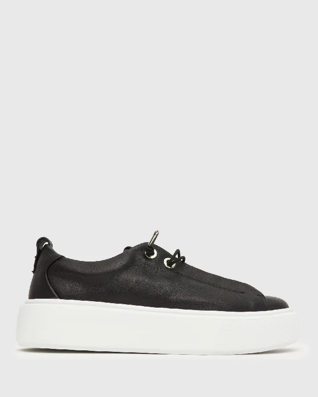 GENEVIEVE Leather Sneakers Combat - Inspired Military Boot Look  