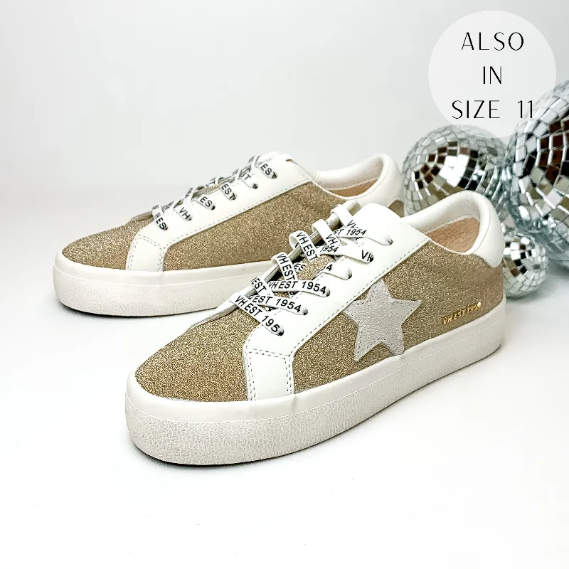 Vintage Havana | Vera Glitter Sneakers in Light Gold Monochromatic Shoe Look  