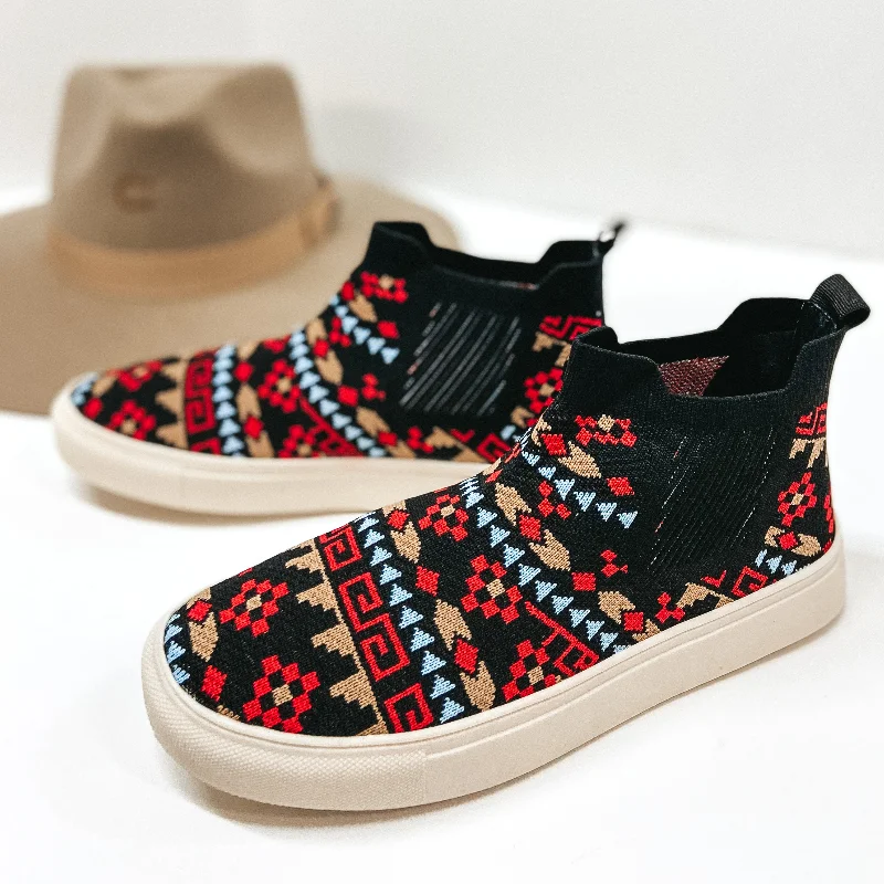 Very G | New Paths Knit Slip On High Top Sneakers in Red and Black Retro Basketball Sneaker Design Very G | New Paths Knit Slip On High Top Sneakers in Red and Black Retro Basketball Sneaker Design