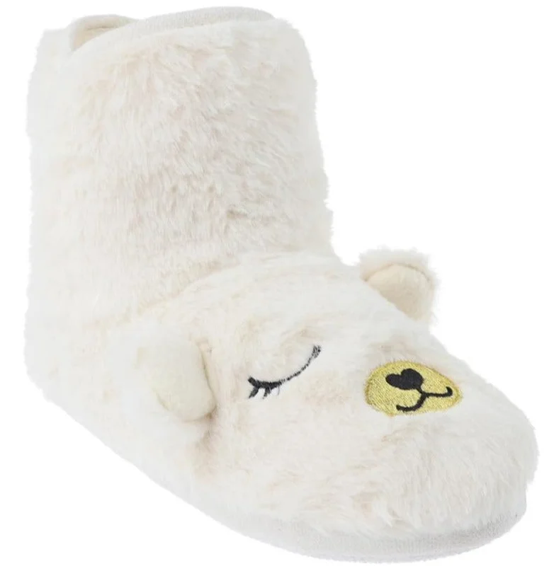 Ladies Faux Fur and Knit Dreamy Bear Slipper Boot Slide Sandal Beach Style  