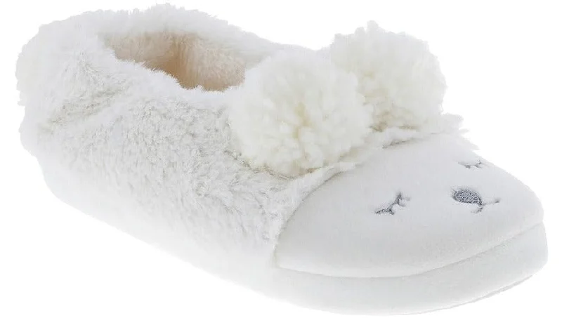Ladies Faux Fur Sleeping Lamb Moccasin Slipper Rubber - Sole Plimsoll Look  