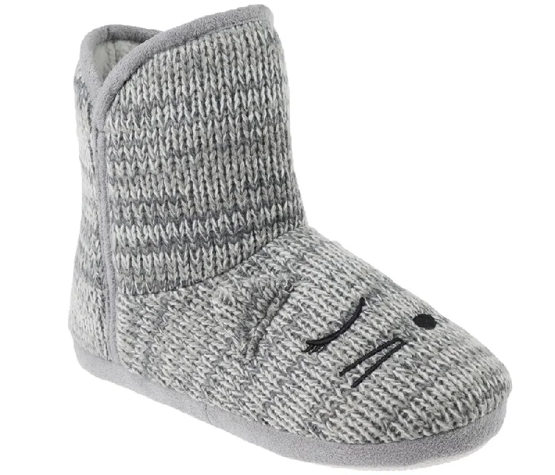 Ladies Knit Sleeping Mouse Slipper Boot Leather Driving Shoe Style  