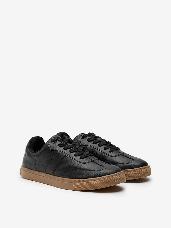 LUNA BLU Black Lace-Up Sneakers Business Monk Strap Style  