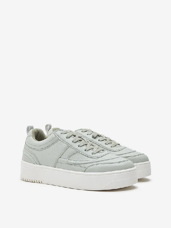 LUNA BLU Mint Textured Chunky Lace-Up Sneakers Combat - Inspired Military Boot Look  