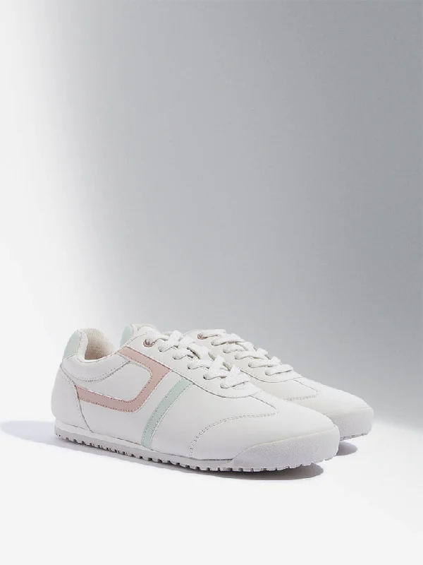 LUNA BLU Off-White Lace-Up Sneakers Neon - Accent Sneaker Look  