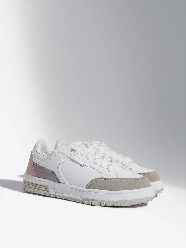 LUNA BLU Pink & White Colour-Blocked Sneakers Glow - in - the - Dark Shoe Design  