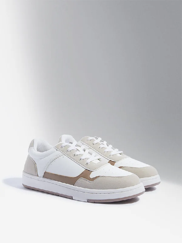 LUNA BLU Taupe Colour-Blocked Lace-Up Sneakers Moccasin Soft - Sole Style  