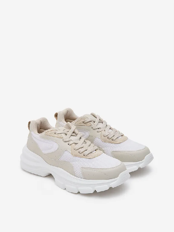 LUNA BLU Taupe Mesh-Detailed Sneakers Tech - Inspired Sneaker Look  