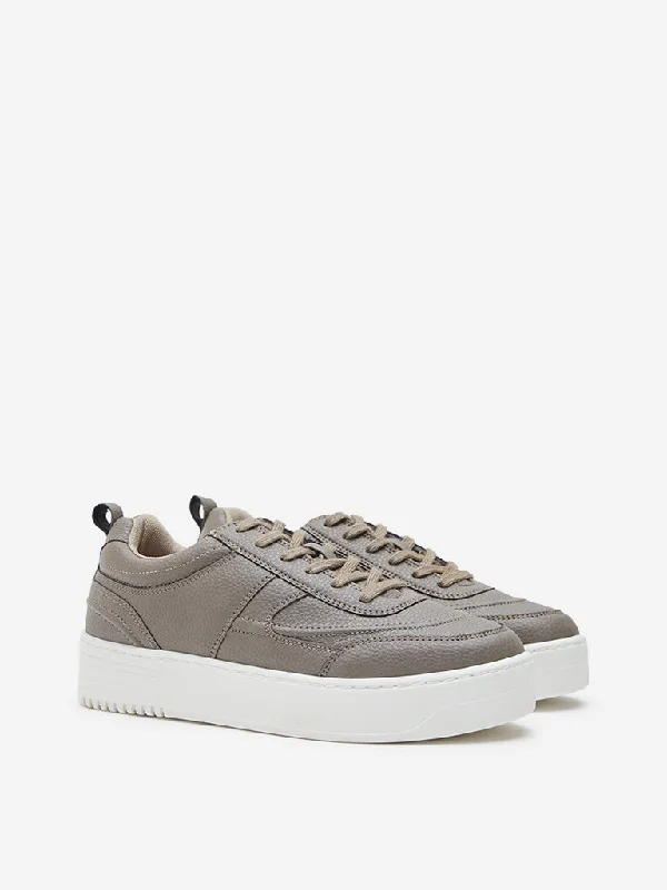 LUNA BLU Taupe Textured Chunky Lace-Up Sneakers Loose - Fit Slipper Style  