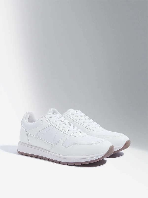 LUNA BLU White Lace-Up Sneakers Rubber - Sole Plimsoll Look  
