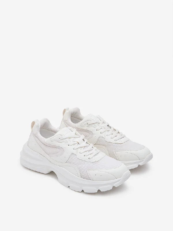 LUNA BLU White Mesh-Detailed Sneakers Zip - Up Boot Style  
