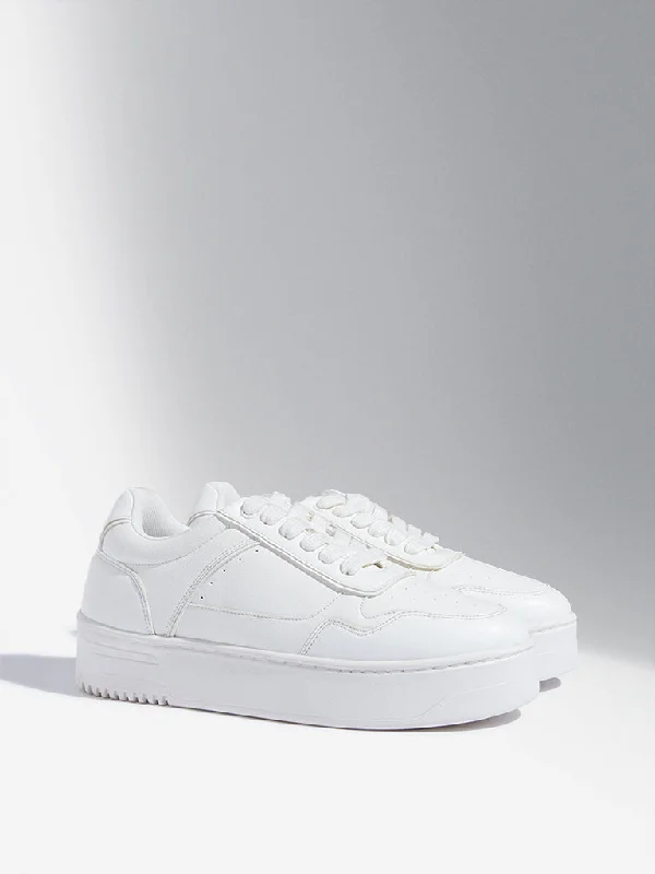LUNA BLU White Platform Lace-Up Sneakers Upcycled Shoe Look  