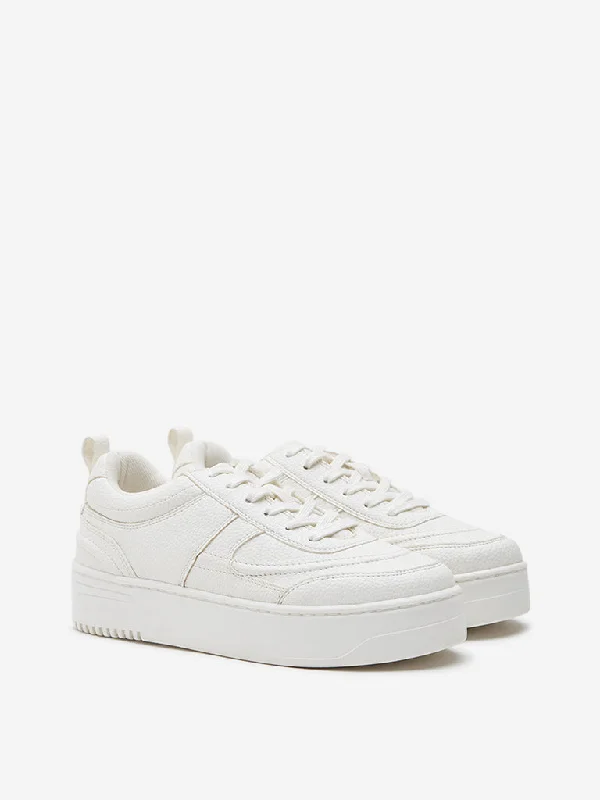 LUNA BLU White Textured Chunky Lace-Up Sneakers Suede Desert Boot 