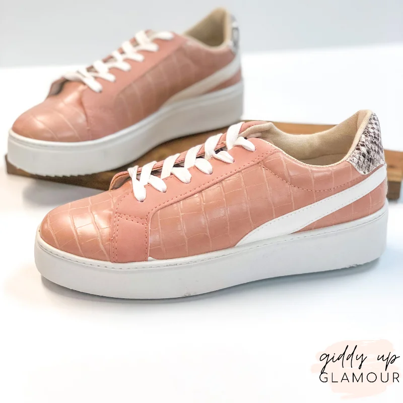 Last Chance Size 6, 6.5, & 7 | Can't Stay Away Crocodile Sneakers with Snakeskin Heel Patch in Blush Nude Checkered Shoe Pattern Look Last Chance Size 6, 6.5, & 7 | Can't Stay Away Crocodile Sneakers with Snakeskin Heel Patch in Blush Nude Checkered Shoe Pattern Look