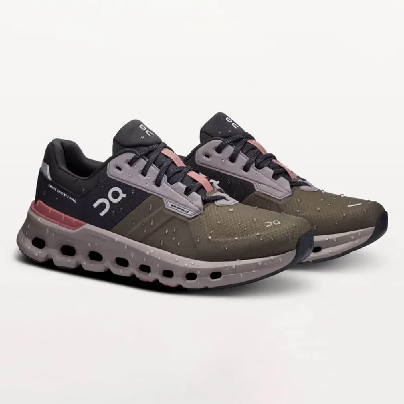 On Women's Cloudrunner 2 Waterproof Shoes - Olive / Mahogany Blue Coast Loafer Aesthetic 