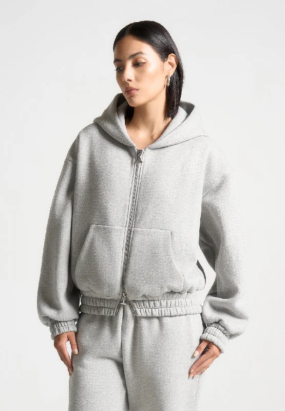 Rhinestone Zip Through Hoodie - Grey