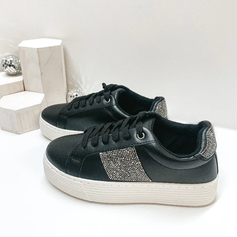 Shining Chic Lace Up Crystal Embellished Platform Sneakers in Black Memory - Foam Slipper Look Shining Chic Lace Up Crystal Embellished Platform Sneakers in Black Memory - Foam Slipper Look